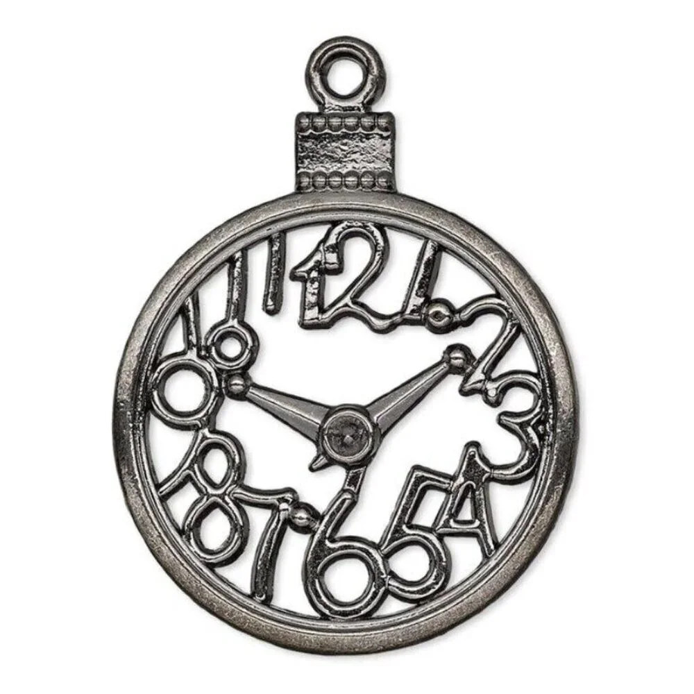 2 Large Gunmetal Black Pewter 35x30mm Open Clock Face Pendants Funky Steampunk
